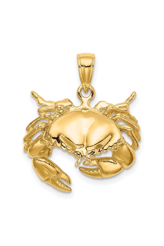 Fine Jewelry 14K Yellow Gold Stone Crab Facing Down Charm for Women (Length - 24 mm, Width - 19 mm)