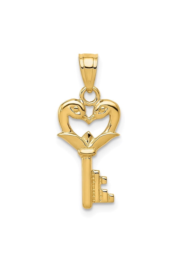 Fine Jewelry 14K Yellow Gold Swans Heart Key Charm for Women