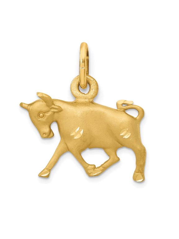Fine Jewelry 14K Yellow Gold Taurus Zodiac Charm Pendant for Women (L-15 mm,W-14 mm)