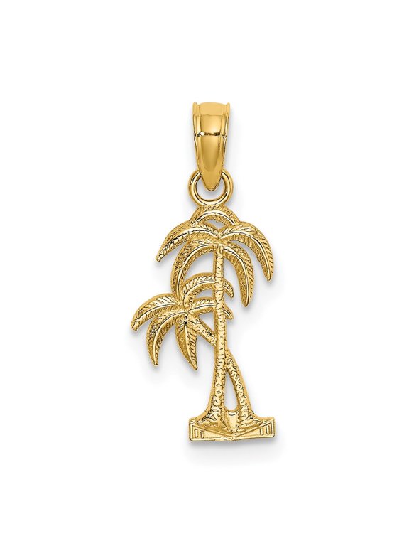 Fine Jewelry 14K Yellow Gold Textured Double Palm Tree Charm for Women (L - 14.12mm, W - 9.05mm)