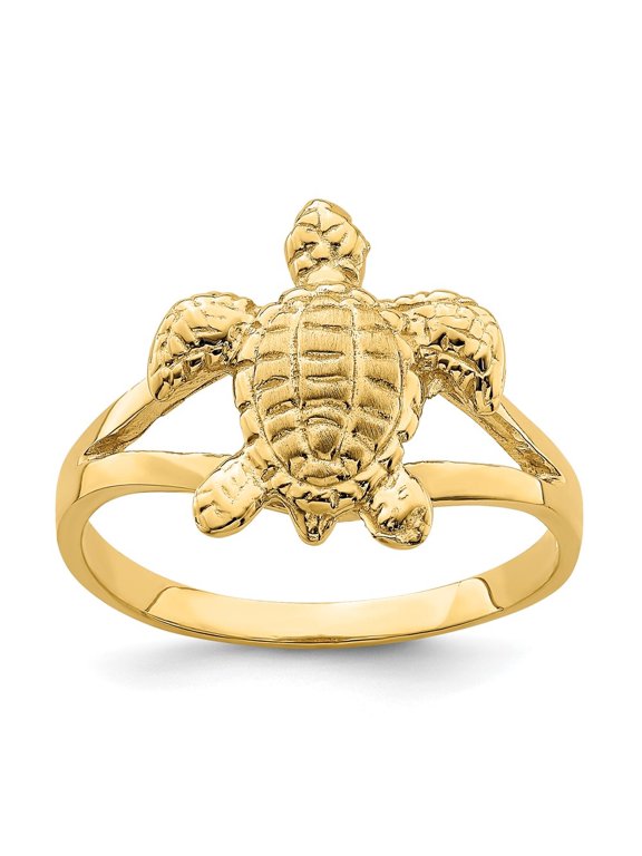 Fine Jewelry 14K Yellow Gold Textured Sea Turtle Ring for Women Size 7