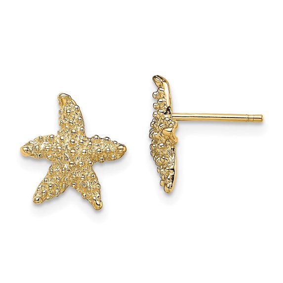 Auriga Fine Jewelry 14K Yellow Gold Textured Starfish Stud Earrings for Women (L-7mm, W-6.3mm)