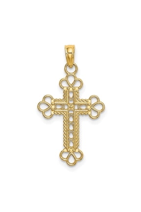 Fine Jewelry 14K Yellow Gold Textured and Cut-Out W/ Rope Frame Block Cross Charm for Women