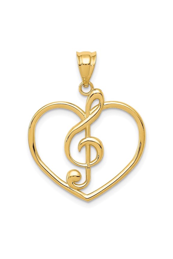 Fine Jewelry 14K Yellow Gold Treble Clef in Heart Charm for Women