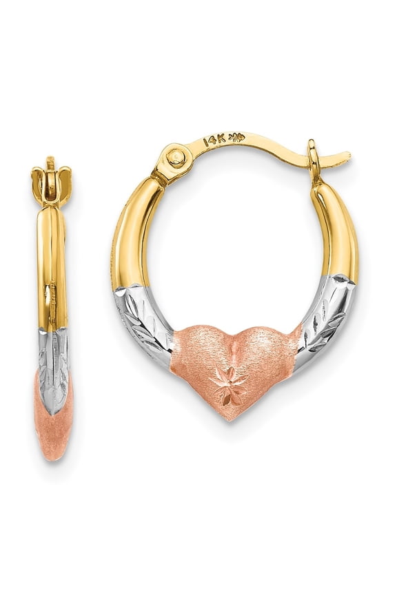 Fine Jewelry 14K Yellow Gold Tri-color Heart Hoop Earrings for Women