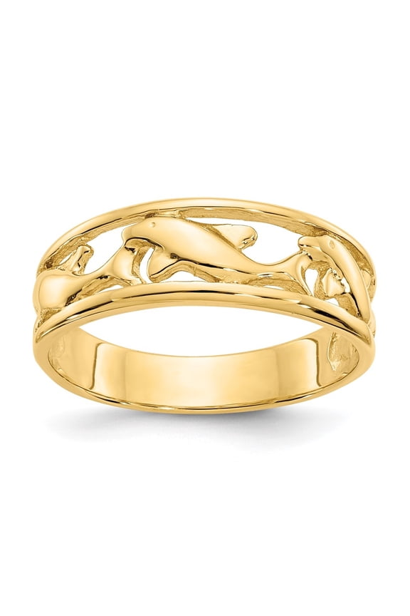 Fine Jewelry 14K Yellow Gold Triple Dolphin Band Ring for Women Size 6.5