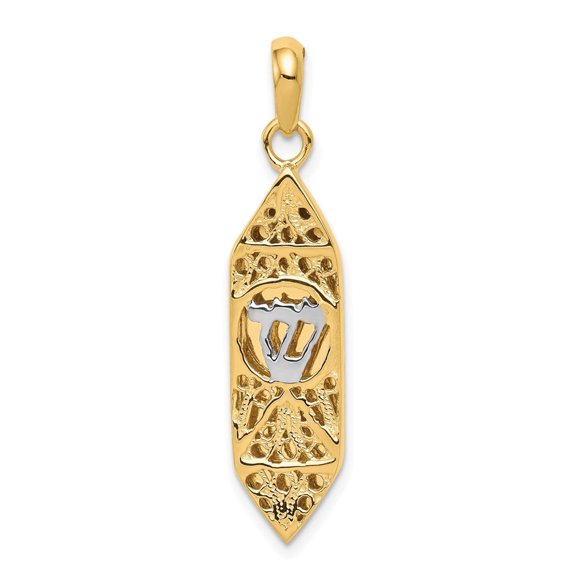 Auriga Fine Jewelry 14K Yellow Gold Two-Tone Gold Mezuzah Charm Pendant for Women (L-38 mm,W-9 mm)