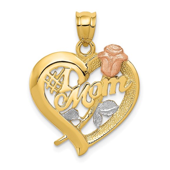 Auriga Fine Jewelry 14K Yellow Gold Two-Tone Rh-Plated Mom Charm Pendant for Women (L-25 mm,W-20 mm)
