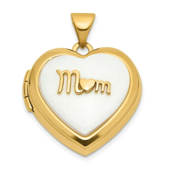 Auriga Fine Jewelry 14K Yellow Gold White Agate Mom 18mm Heart Locket (L- 24mm, W- 18.7mm) Valentine's Day Gift for Women