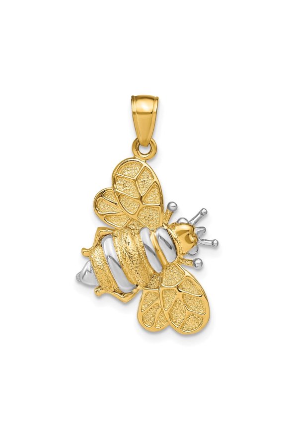 Fine Jewelry 14K Yellow Gold White Rhodium 3-D Bumblebee Charm for Women (L - 30.1 mm, W - 18.6 mm)