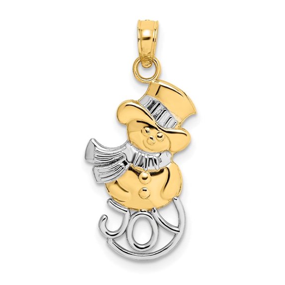 Auriga Fine Jewelry 14K Yellow Gold and Rhodium Snowman w/Joy Pendant for Women (L-23.7 mm, W-11.5 mm)