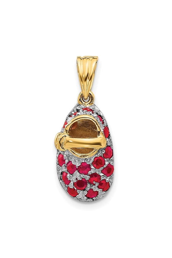 Fine Jewelry 14K Yellow Gold and Ruby Shoe Charm for Women (L - 0.91 inch, W - 9 inch)