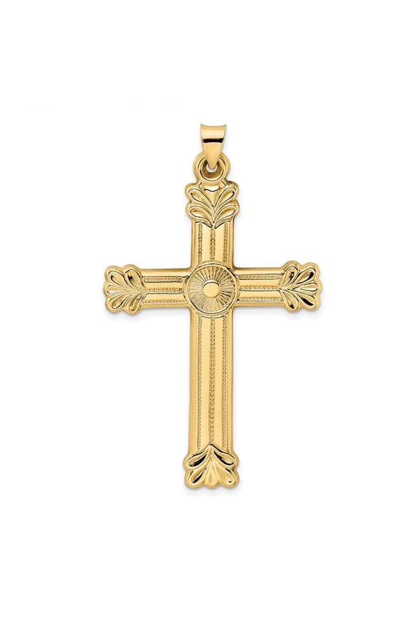 Fine Jewelry 14K Yellow Gold and Textured Solid Circle Center Cross Pendant