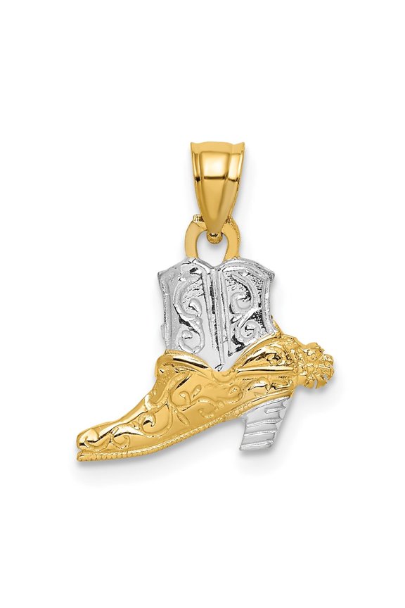 Fine Jewelry 14K Yellow Gold w/ Rhodium Boot Charm for Women (L - 15.2 mm, W - 15.4 mm)