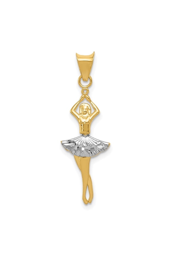 Fine Jewelry 14K Yellow Gold w/Rhodium Polished Moveable Dancer Pendant for Women