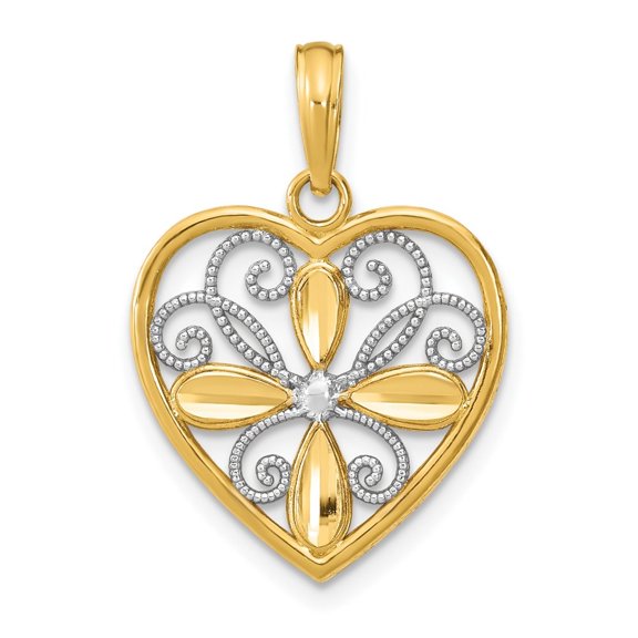 Auriga Fine Jewelry Mother's Day Gift 14K Yellow Gold Textured Filigree Heart Charm for Women