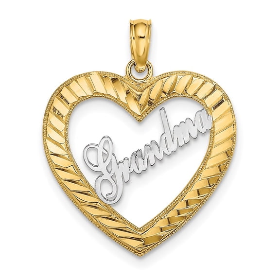 Auriga Fine Jewelry 14K Yellow Gold with White Diamond-cut Heart GRANDMA Charm Pendant for Women