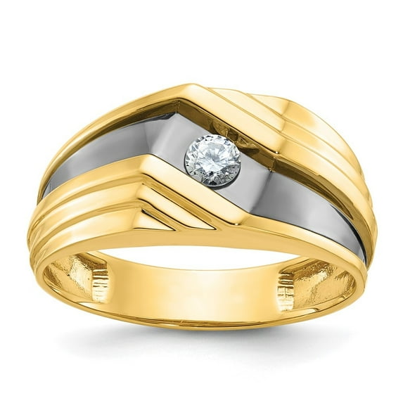 Auriga Fine Jewelry 14K Yellow Gold with Black Rhodium Men's Polished and Grooved 1/6 Carat Diamond Ring