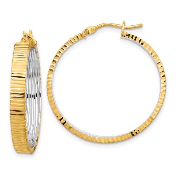 Auriga Fine Jewelry 14K Yellow Gold with Rhodium Diamond-cut Circle Hoop Earrings for Women (L-29mm, W-29mm)