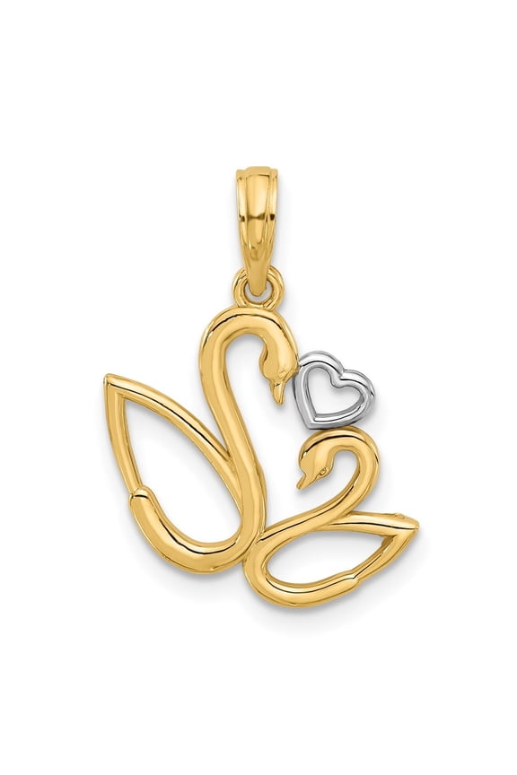 Fine Jewelry 14K Yellow Gold with Rhodium Fancy Heart and Swans Charm for Women