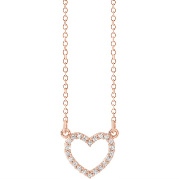 Auriga Fine Jewelry 14k Rose Gold 1/8 CTW Natural Diamond Petite Heart 16" Necklace for Women