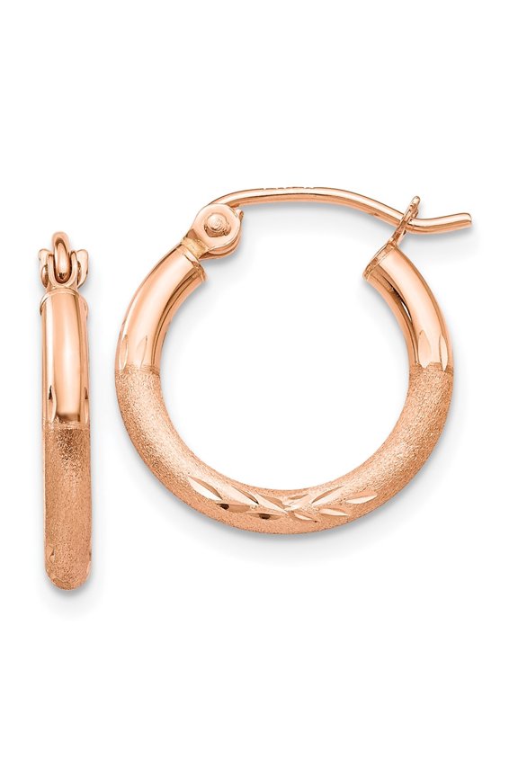Fine Jewelry 14k Rose Gold Heart Satin Hoop Earrings (L- 15mm, W- 2mm) for Women