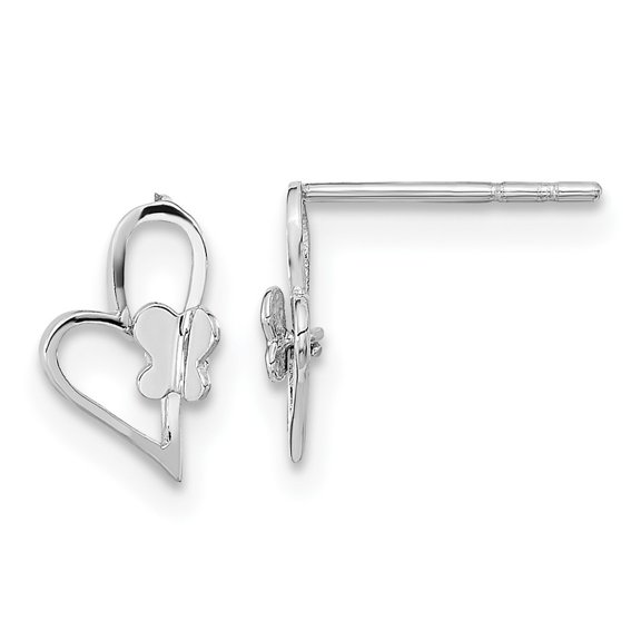 Auriga Fine Jewelry 14k White Gold Heart with Butterfly Stud Earrings for Women