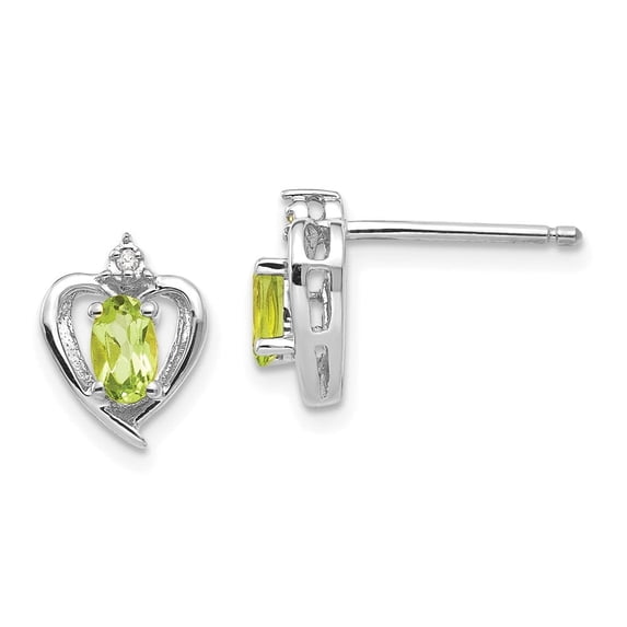 Auriga Fine Jewelry 14k White Gold Peridot and 0.01ct Natural Diamond Heart Stud Earrings (L- 17mm, W- 10mm) for Women