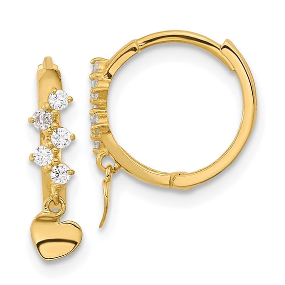 Auriga Fine Jewelry 14k Yellow Gold CZ Heart Dangle Hinged Hoop Earrings for Women (L- 17mm, W- 13.4mm)