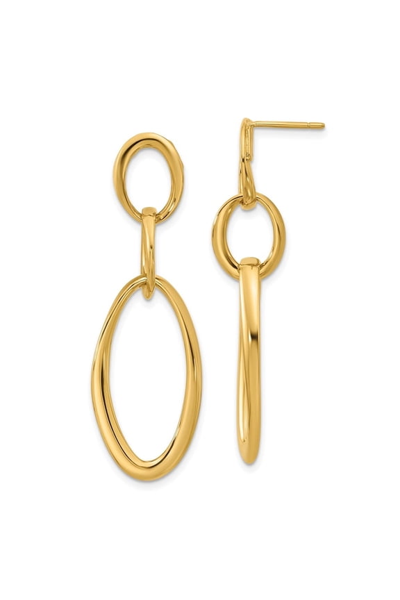Fine Jewelry 18K Yellow Gold Fancy Triple Oval Link Post Dangle Earrings for Women