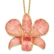 Auriga Fine Jewelry 24K Gold-trim Lacquer Dipped Pink Real Dendrobium Orchid Necklace for Women 20"