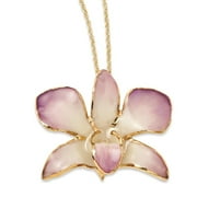 Auriga Fine Jewelry 24K Gold-trim Lacquer Dipped White and Lilac Real Dendrobium Orchid Gold-tone Necklace for Women 20"