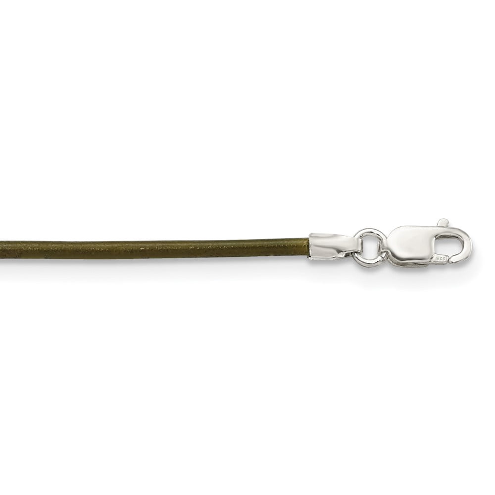 Auriga Fine Jewelry 925 Sterling Silver 1.5 mm Olive Leather Cord Necklace for Women 16"