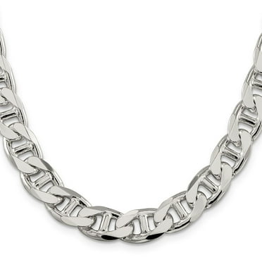Auriga Fine Jewelry 925 Sterling Silver 10.5 mm Flat Cuban Anchor Chain Necklace for Mens 24"