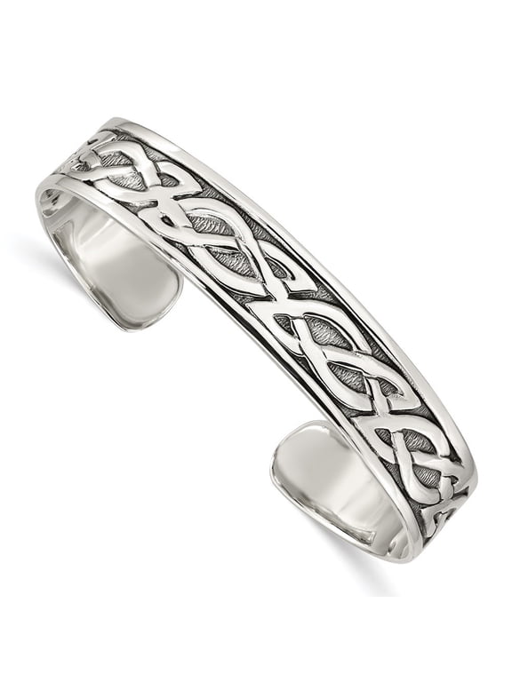 Fine Jewelry 925 Sterling Silver 12.5mm Celtic Design Cuff Bangle for Women