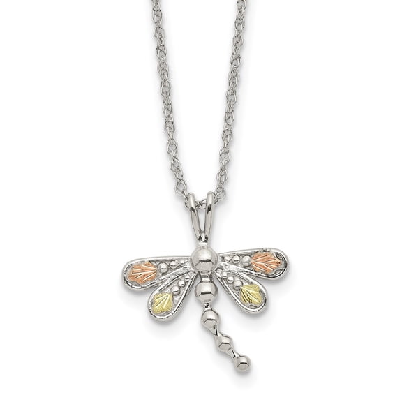 Auriga 925 Sterling Silver 12K Gold Accents Dragonfly Spring Ring Clasp Necklace for Women 18"