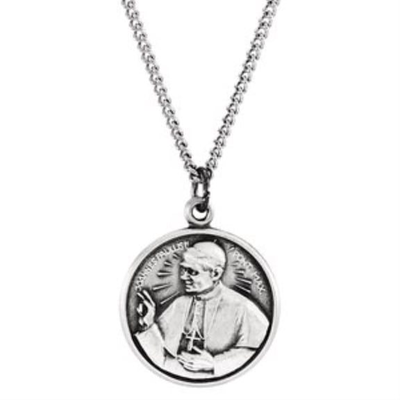 Auriga Fine Jewelry 925 Sterling Silver 15 mm Round Pope John Paul Pendant Necklace for Women Size 18"