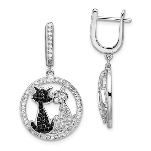 Auriga Fine Jewelry 925 Sterling Silver 194 Stone Black and White CZ Cat Dangle Hinged Hoop Earrings for Women