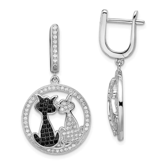 Auriga Fine Jewelry 925 Sterling Silver 194 Stone Black and White CZ Cat Dangle Hinged Hoop Earrings for Women