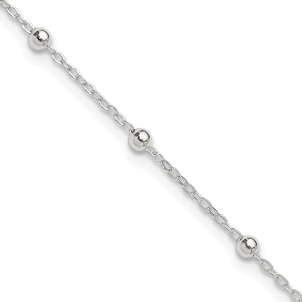 Auriga Fine Jewelry 925 Sterling Silver 1mm Beaded Chain 10inch Plus 1inch ext. Anklet for Women