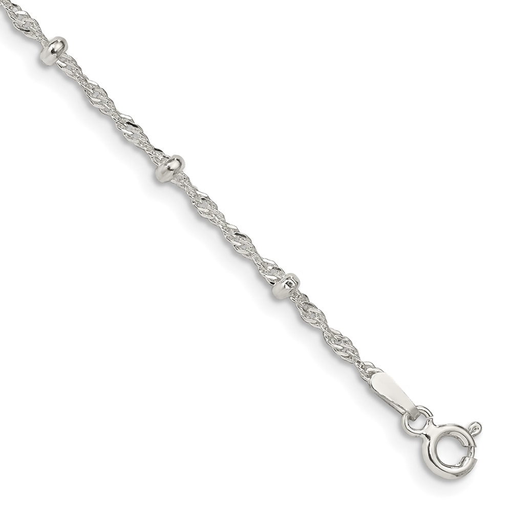 Auriga Fine Jewelry 925 Sterling Silver 2.5mm Singapore w/ Beads Chain Anklet 9inch for Women