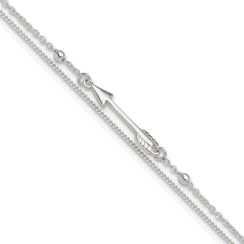 Auriga Fine Jewelry 925 Sterling Silver 2-Strand Arrow and Bar Anklet 9inch for Women