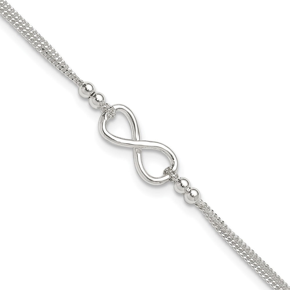 Auriga Fine Jewelry 925 Sterling Silver 2-Strand Beaded Infinity Symbol 9inch Plus 1in ext. Anklet for Women