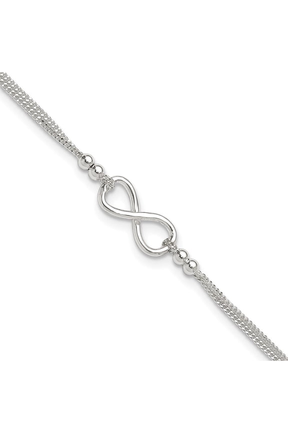 Fine Jewelry 925 Sterling Silver 2-Strand Beaded Infinity Symbol 9inch Plus 1in ext. Anklet for Women