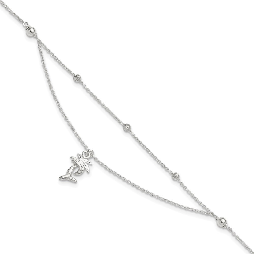 Auriga Fine Jewelry 925 Sterling Silver 2-Strand Palm Tree Anklet 9inch for Women