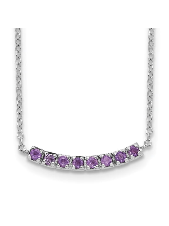 Fine Jewelry 925 Sterling Silver 2 mm Rhodium plated Amethyst Bar Necklace for Women 18"