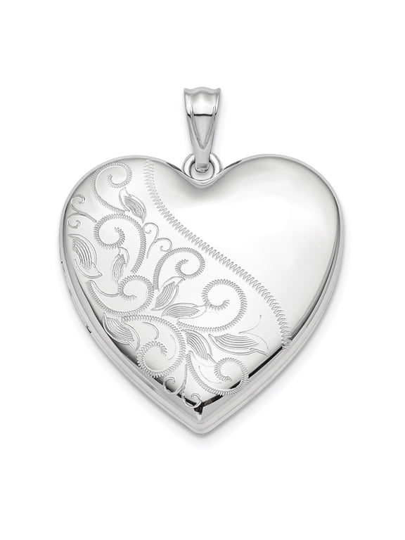 Fine Jewelry 925 Sterling Silver 24mm Scrolled Ash Holder Heart Locket (L- 30.5mm, W- 23.8mm) for Women