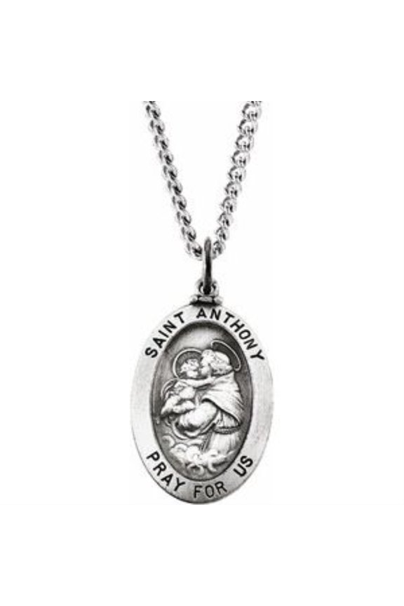 Fine Jewelry 925 Sterling Silver 25x16 mm Anthony of Padua Medal Pendant Necklace for Women Size 24"