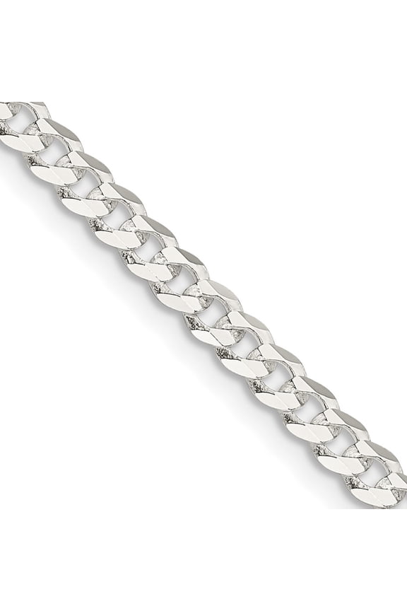 Fine Jewelry 925 Sterling Silver 3.8 mm Flat Curb Chain Necklace for Women 16"