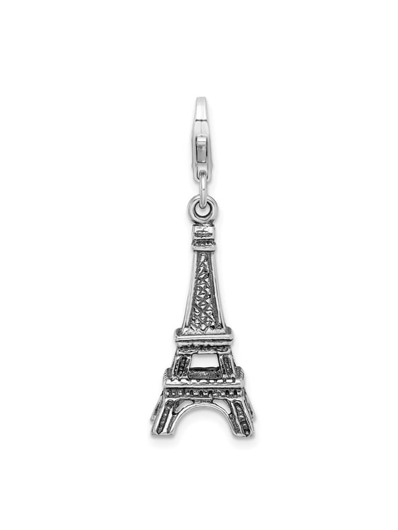 Fine Jewelry 925 Sterling Silver 3-D Antiqued Eiffel Tower Charm for Women with Lobster Clasp (L - 43mm, W - 10mm)